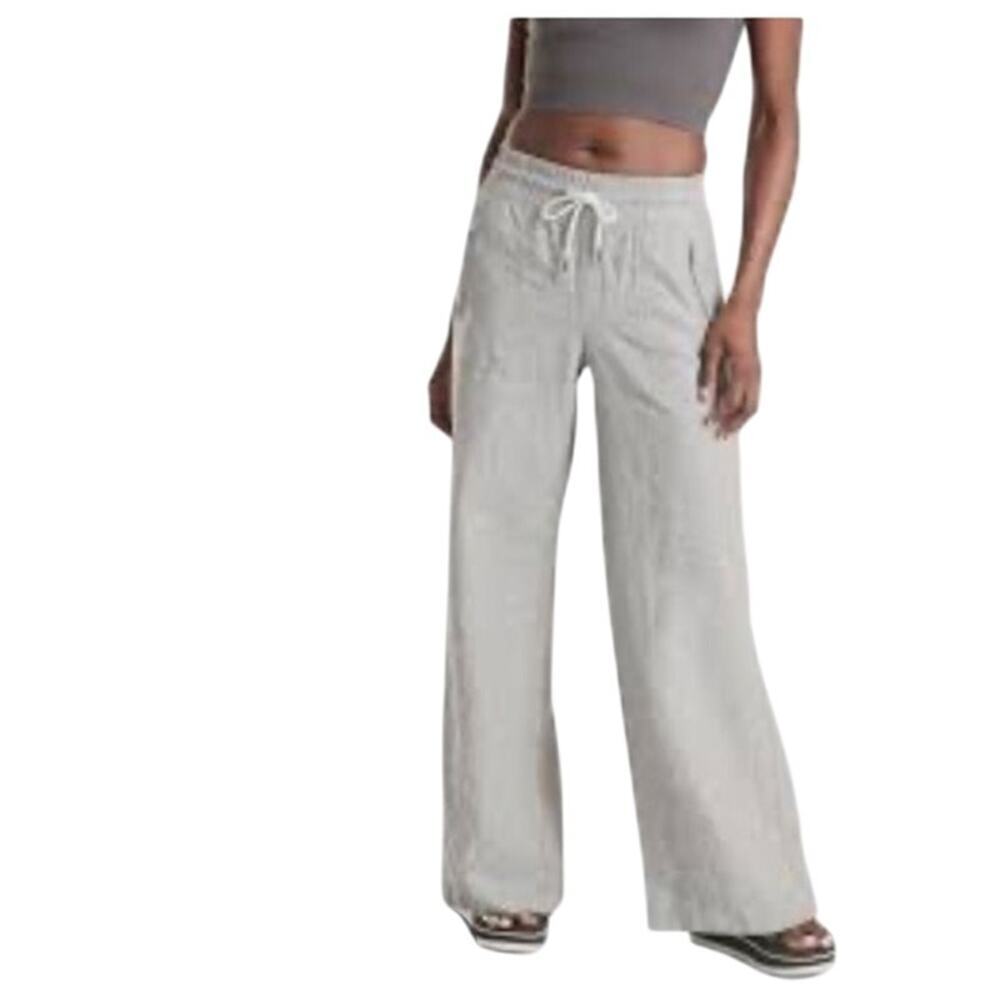 Athleta Women's White Drawstring Cabo Linen Wide Leg Pants Size 8